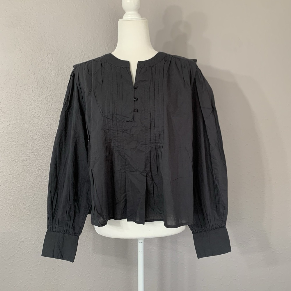 NWT Broadway 38‎ Women's XL Dark Gray 100% Cotton V-Neck Pintuck Babydoll Blouse